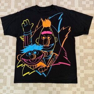 Sesame Street Bert and Ernie Neon Graphic Shirt Mens Large 2008 Sesame Workshop